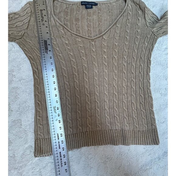 Ralph Lauren Women Italian Yarn Linen Cable-Knit V-Neck Sweater Large Tan Casual - Picture 8 of 8